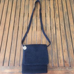 The Sak Navy Blue Crochet Crossbody Shoulder Bag Flap Sak Boho Crochet Travel